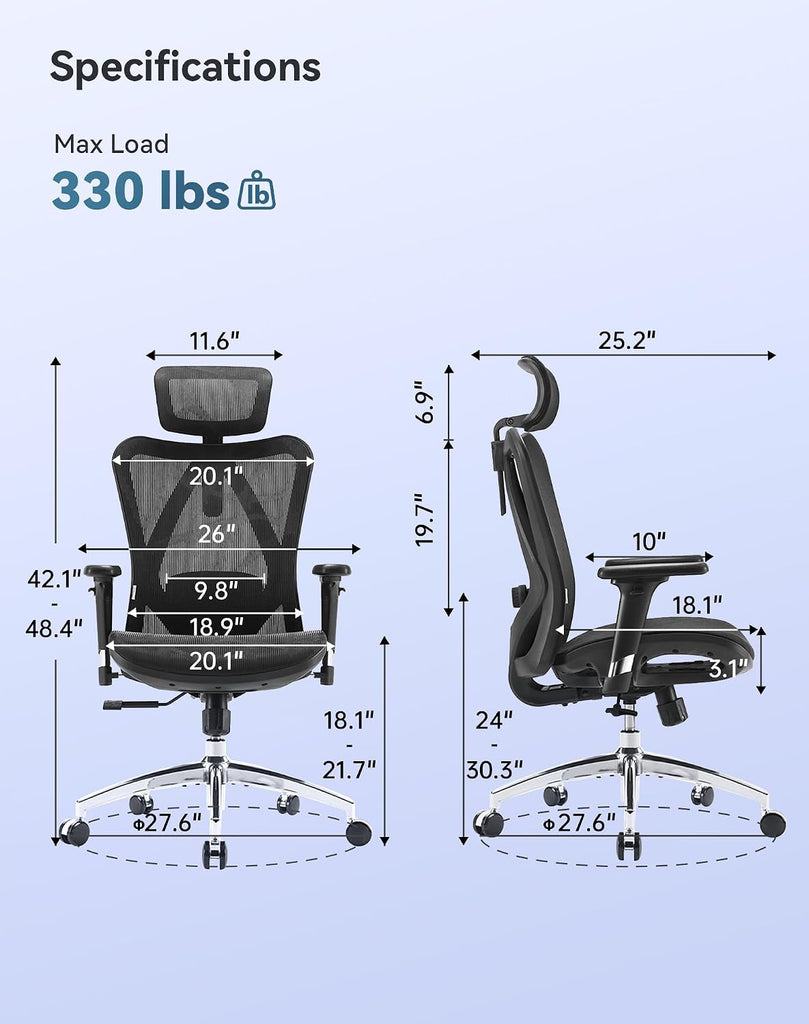 M57 Ergonomic Mesh, High Back Home Desk Chair with 3D Armrests, Lumbar Support and Adjustable Headrest, Comfortable