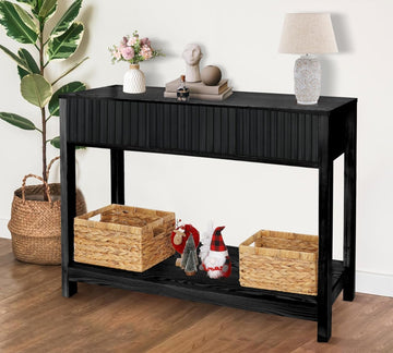 Fluted Console Table, Long Console Tables 48" Vanity Desk, Black Boho Entry Table Narrow Modern Hallway Table Modern