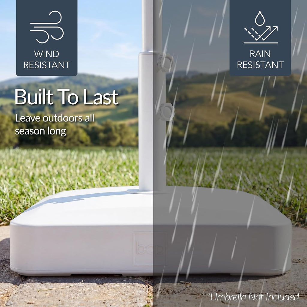 55lb Fillable Umbrella Base Stand, Plastic Patio Umbrella Stand with Pole Holder, Adjustment Knob Asscher Design - White
