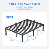 18 Inch Full Bed Frame with Round Corner Legs Mattress Slide Stopper No Box Spring Needed Heavy Duty Metal Platform