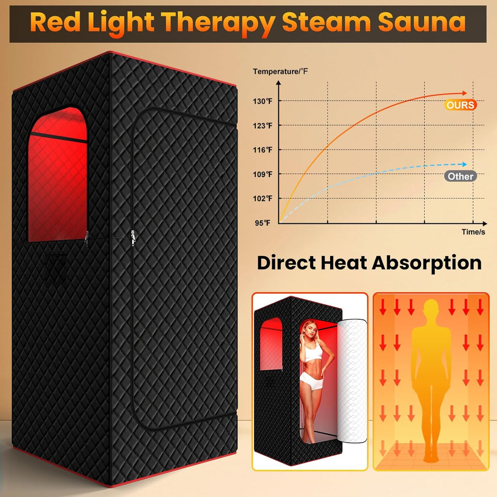 Infrared Home Steam Sauna Box, Portable Personal Full Body Sauna Spa Tent at Home for Relaxation with 660nm Red Light Therapy Lamp, 3L Steamer, Folding Chair, 15 Levels