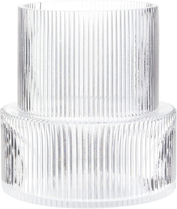 Ribbed Glass Vase, Flower Vase, Fluted Clear Vases
