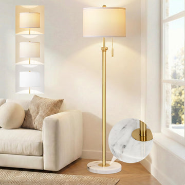 Floor Lamp, 66'' Adjustable Height Standing Lamp with Marble Base, 3-Color Tall Lamps with Pull Chain, Suitable