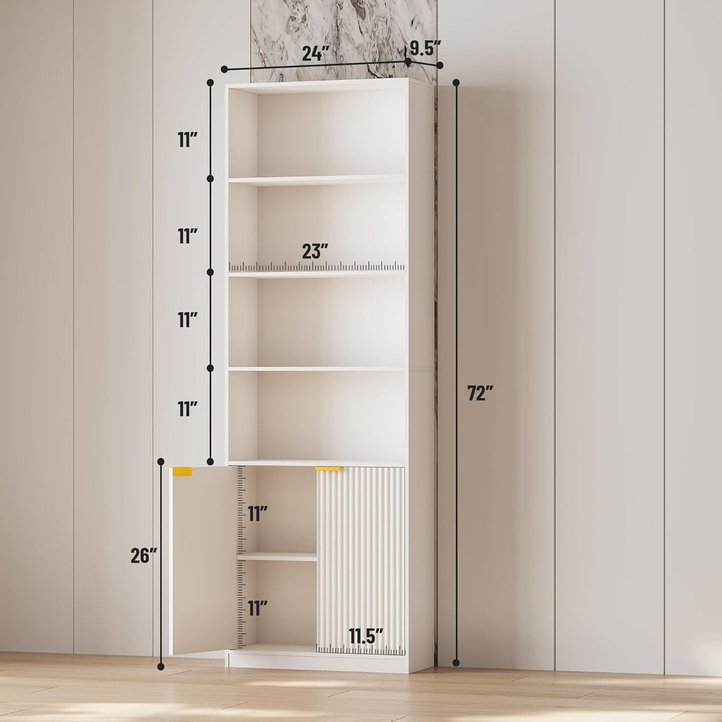 72" Tall Book Shelve Bookcases with Doors, Floor Standing 6 Shelf Display Shelves, Bookshelf with Storage Shelf