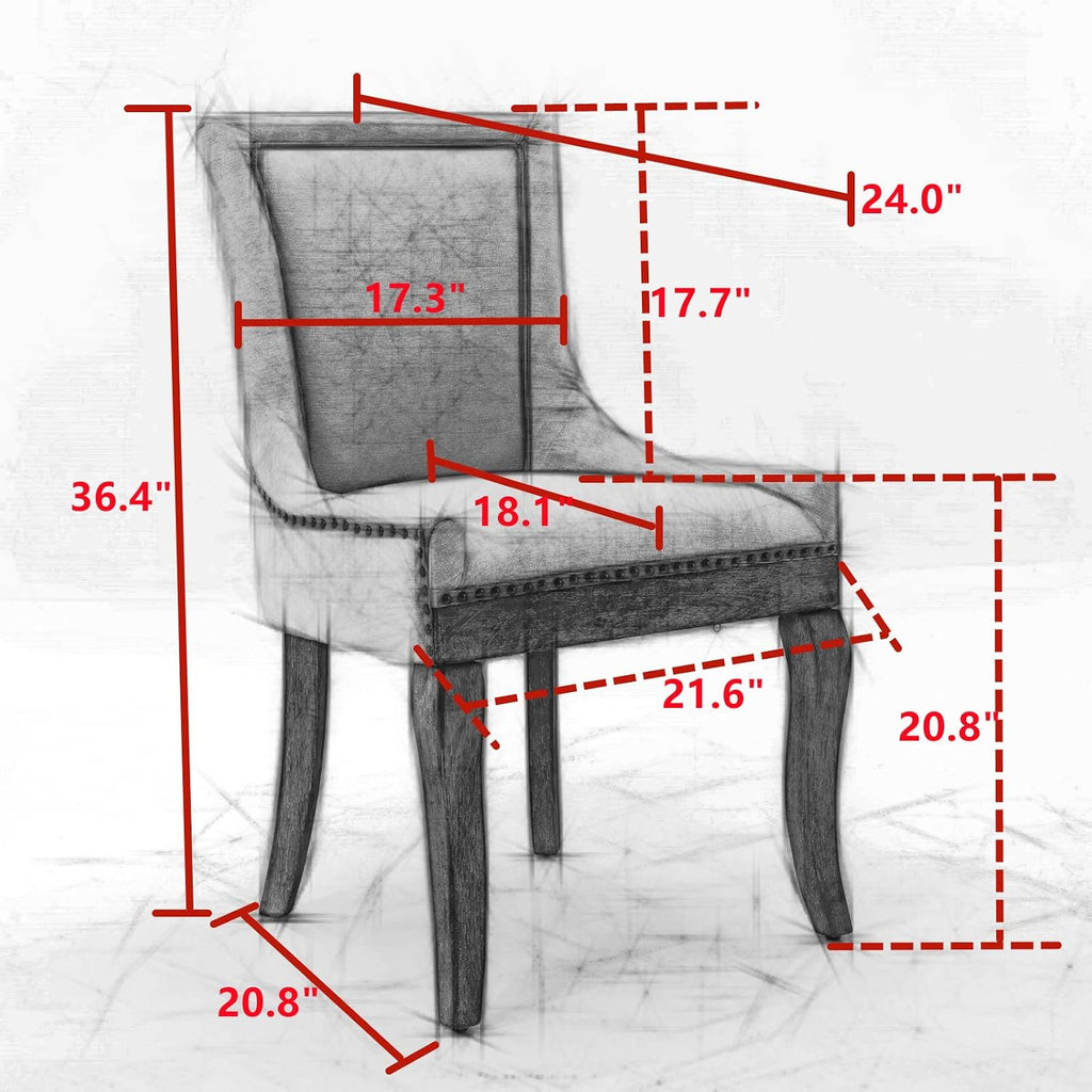 Mid-Century Upholstered Dining Chairs Set of 2, Thickened Fabric Wingback Kitchen Chairs with Bronze Nail Head &
