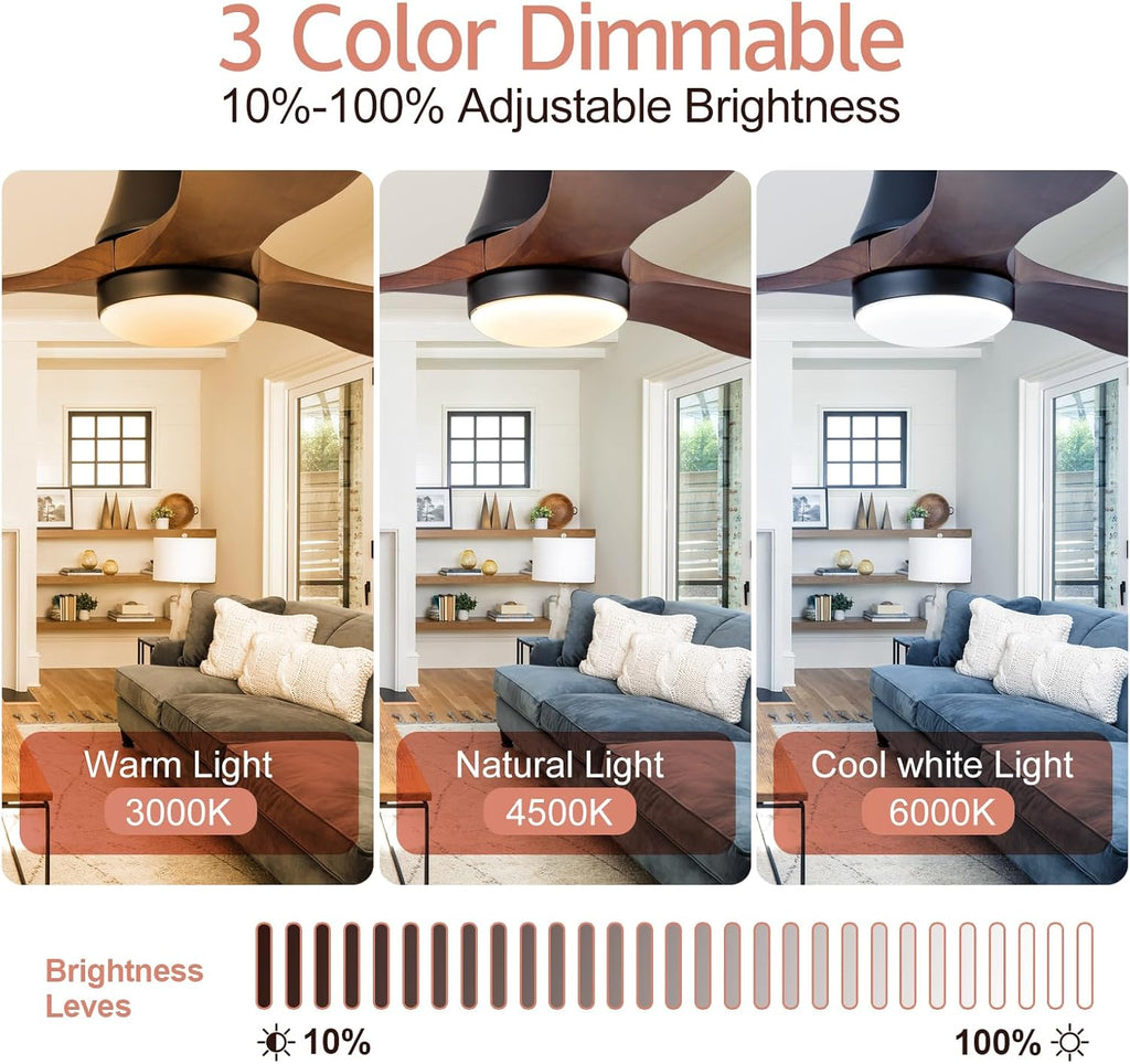 52 Inch Inspired Maverick Style Low Profile Smart Ceiling Hugger Fan with LED Light & Remote - Flush Mount, Solid Wood Blades, 6-Speed - Black