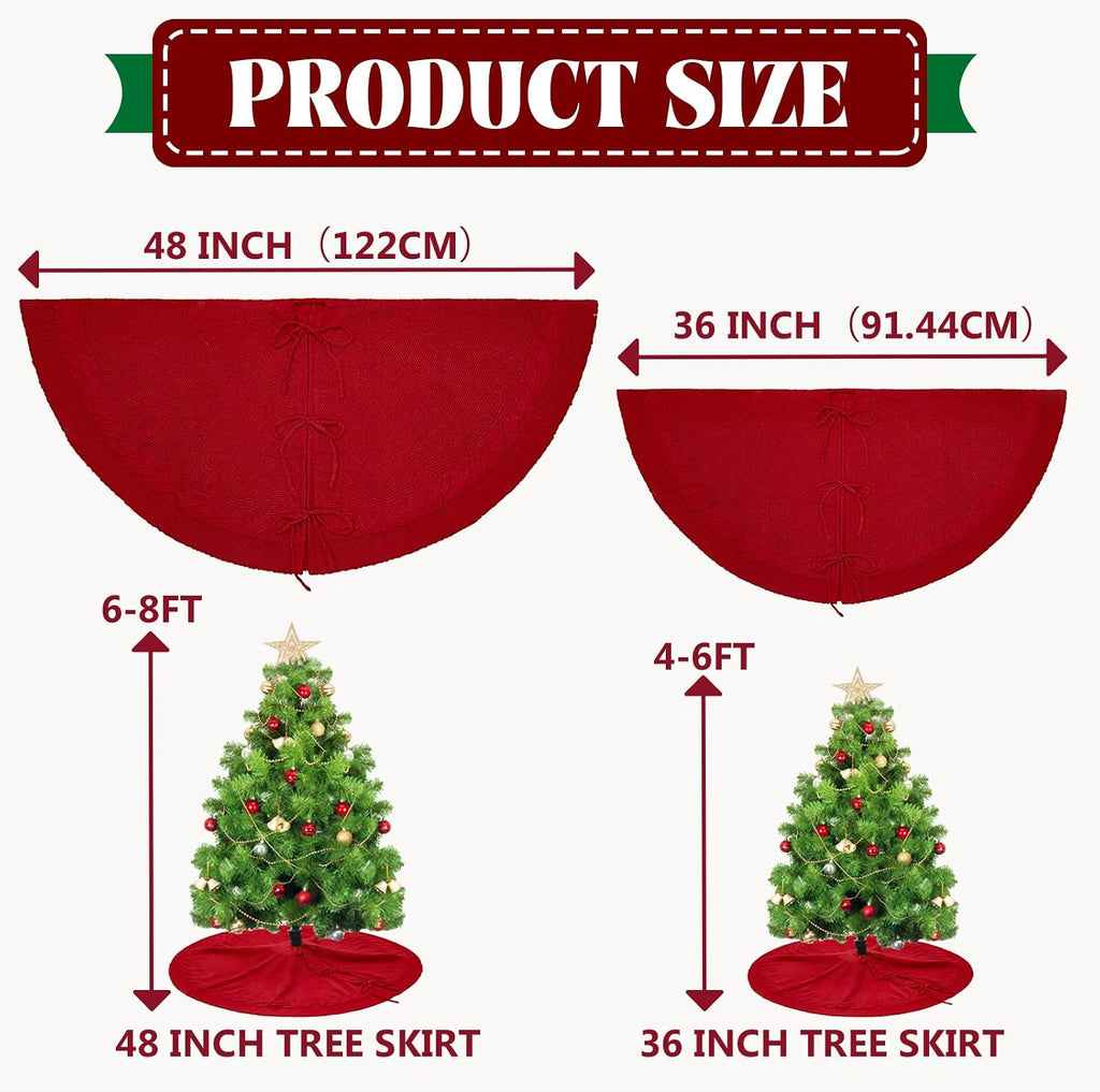 36 Inch Red Knitted Christmas Tree Skirt
