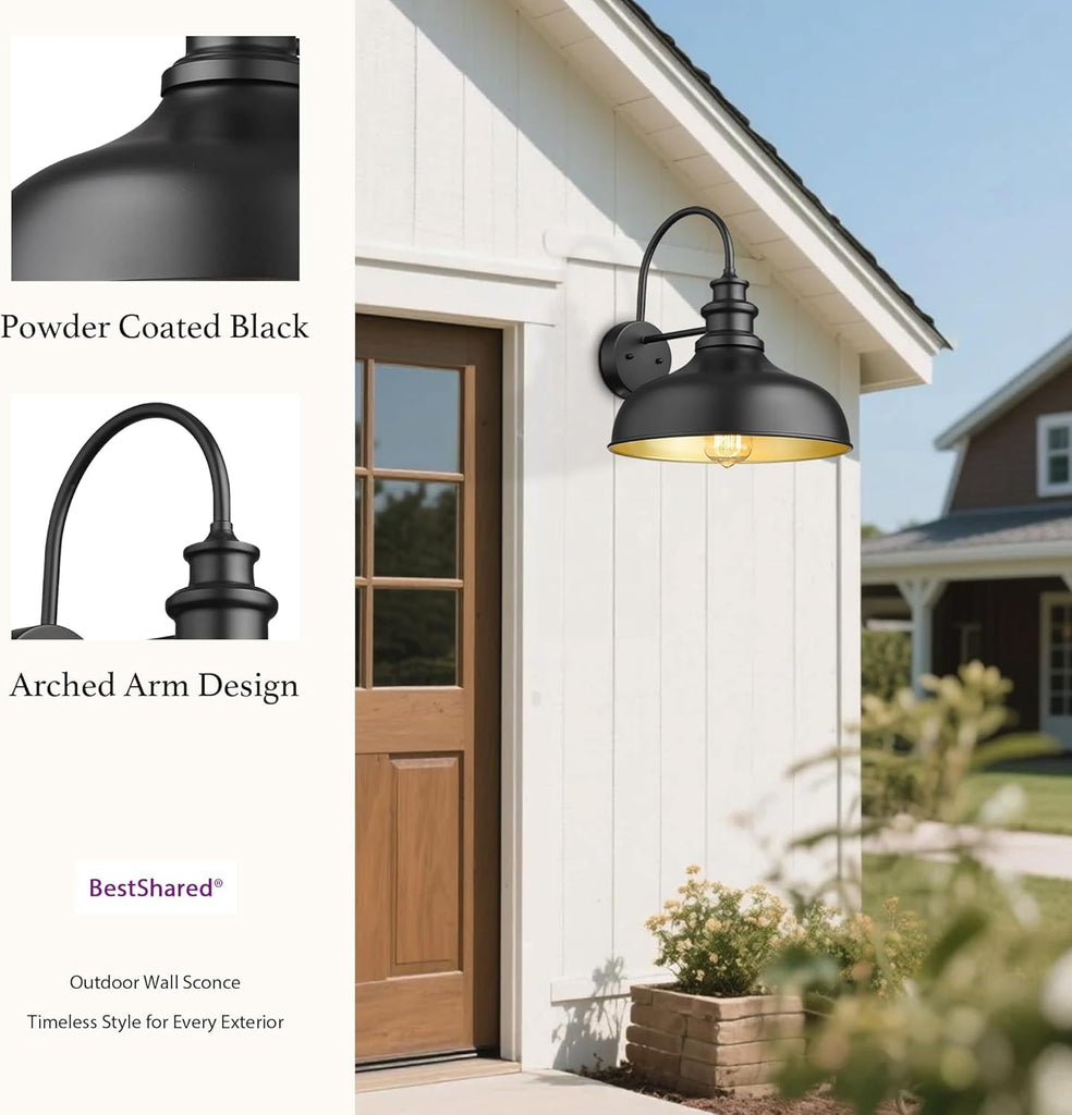 Exterior Farmhouse Barn Light Fixtures, Vintage Black Wall Sconces, E26 Socket Outdoor Wall Mount Lighting Fixture