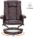 Modern Reclining Swivel Lounge Chair and Ottoman — Brown Faux Leather