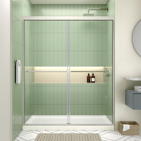 56-60" W x 70" H Semi-Frameless Shower Door, Double Sliding Shower Door with 1/4" (6mm) Clear SGCC Tempered Glass