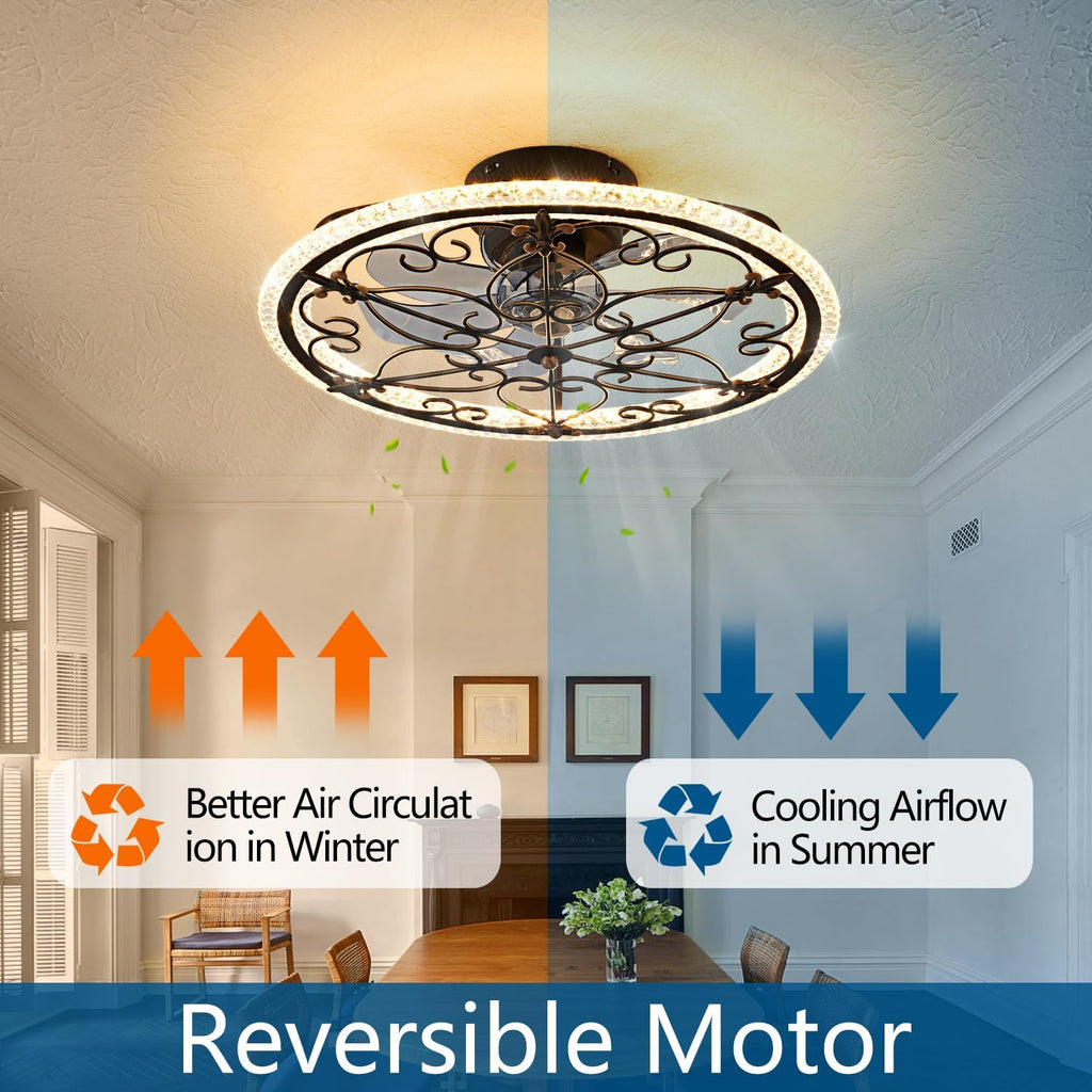 Caged Ceiling Fan with Lights Remote Control, 6 Speeds 3 Color Farmhouse Industrial Ceiling Fan with Light