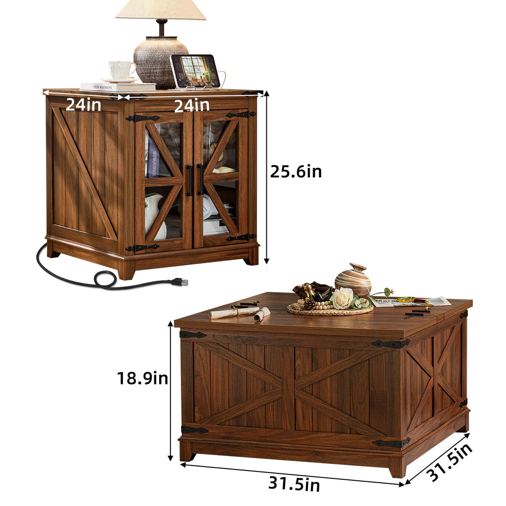 Farmhouse Coffee Table Set 3, End Table and Coffee Table