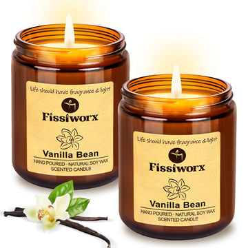 Vanilla Scented Candle Set 2 Pack, Candle Scented, Odor Eliminating, Stress Relief, 15oz, 110 Hours Long Lasting