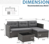 3-Piece Patio Furniture Set, Outdoor Wicker Rattan Sectional Sofa & Patio Couch with Cushions