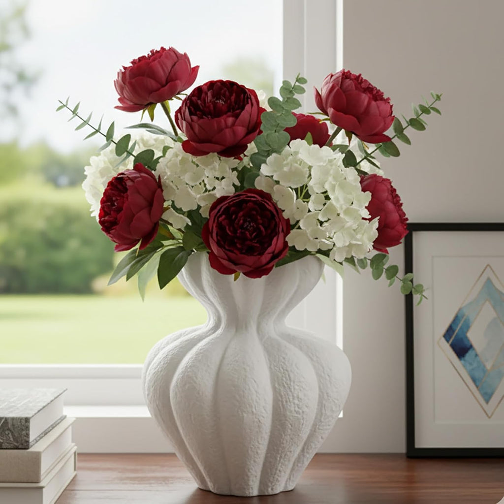 White Ceramic Vase, 8.2 Inch Modern Boho White Flower Vase