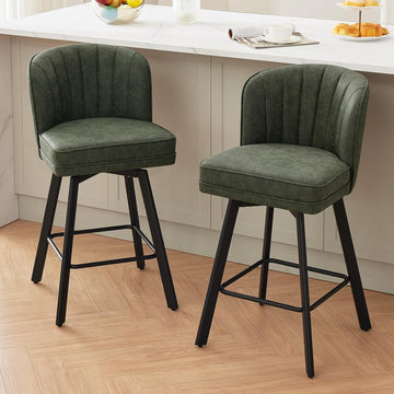 Swivel Counter Height Bar Stools Set of 2, 26'' Modern Barstools with Backs and Metal Legs, Upholstered Bar Chairs
