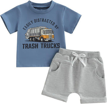 Baby Boy Summer Outfit 12 18 Boys Clothes Farm Truck Toddler Baby Tee Shirt Tops + Shorts Set