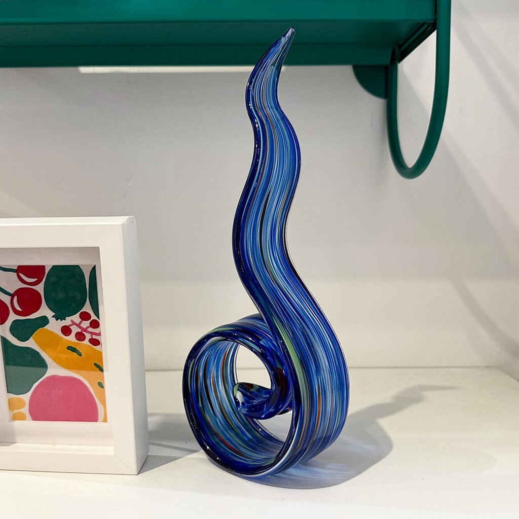 11.4" Tall Hand Blown Glass Sculpture, Murano Style Art Glass Figurine, Modern Coastal Home Decor Accent for Shelf