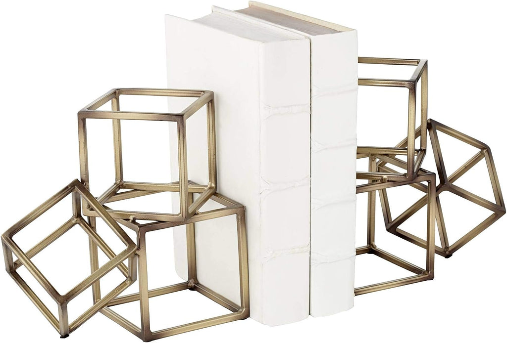 Tricube Antique Brass Finish 7 1/2" High Geometric Bookends - Set of 2