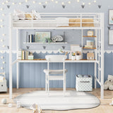Twin Loft Bed with Large Desk and Storage Shelves
