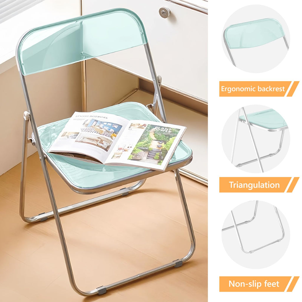 8 Pack Green Plastic Folding Chairs - Modern Duo Stackable for Studio Apartment, Display Corner, Minimalist Space