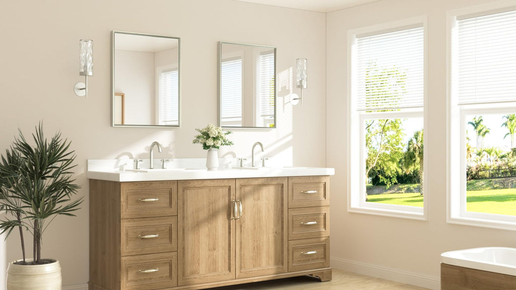 Brushed Nickel Bathroom Mirror 24" x 30" Rectangle Beveled Frame Bathroom Vanity Mirror for Over Sink Brushed Nickel