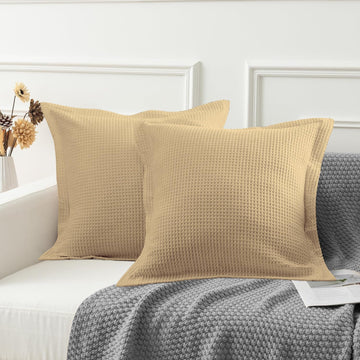 Premium Waffle Weave Euro Pillow Shams Set of 2 Linen 100% Organic Cotton Linen Waffle Weave Pillow Shams with