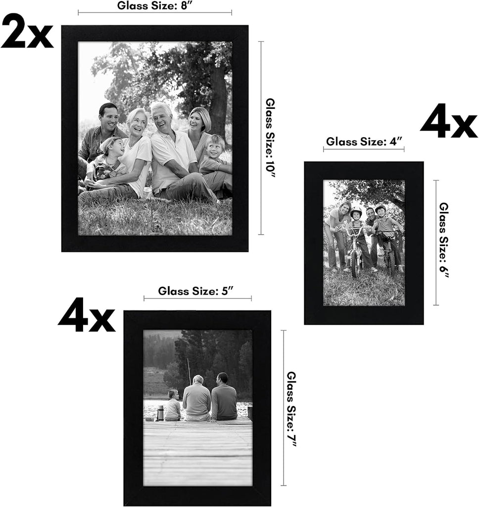 Set of 10 Picture Frames with Shatter-Resistant Glass - Gallery Wall Frame Set with Two 8x10, Four 5x7 and Four 4x6