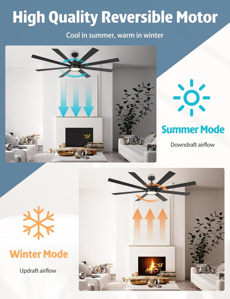 62" Ceiling Fan with LED Light and Remote - Black and Brown