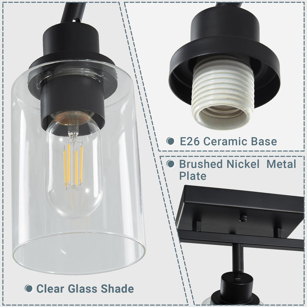 4 Light Kitchen Track Light Fixtures Ceiling Vanity Lights Black, Bathroom Track Lighting Kit w/Rotatable Heads &