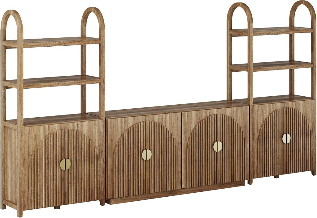 4-Piece Modular Arched TV Stand Entertainment Center Set, Mid Century Modern 2 Piece 72″ Tall Storage Cabinets and 2