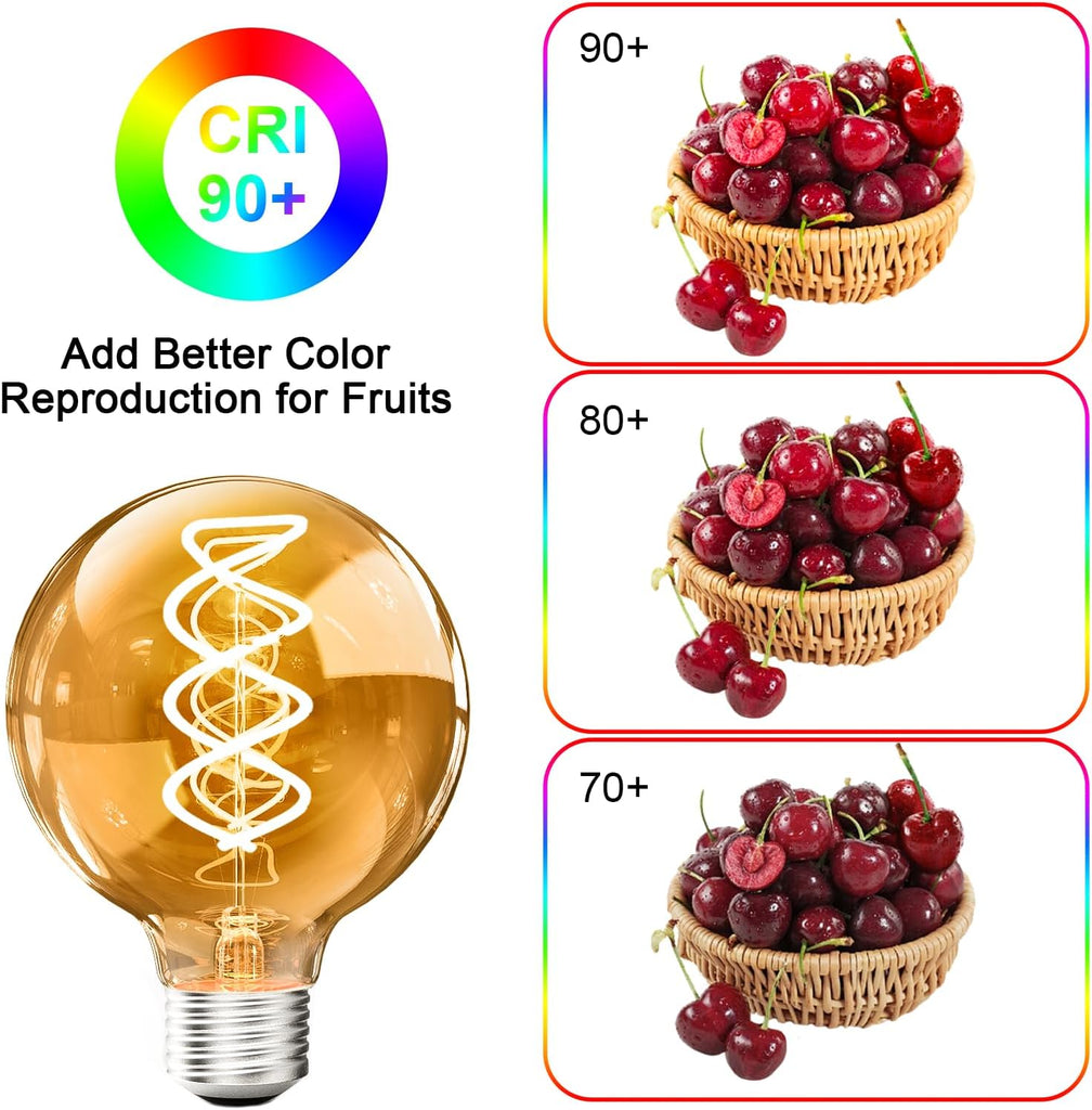 G80 Vintage Edison Light Bulbs Dimmable 4W (40W Equivalent) Led Filament Bulbs Warm 2200K CRI80+ E26 25000hours