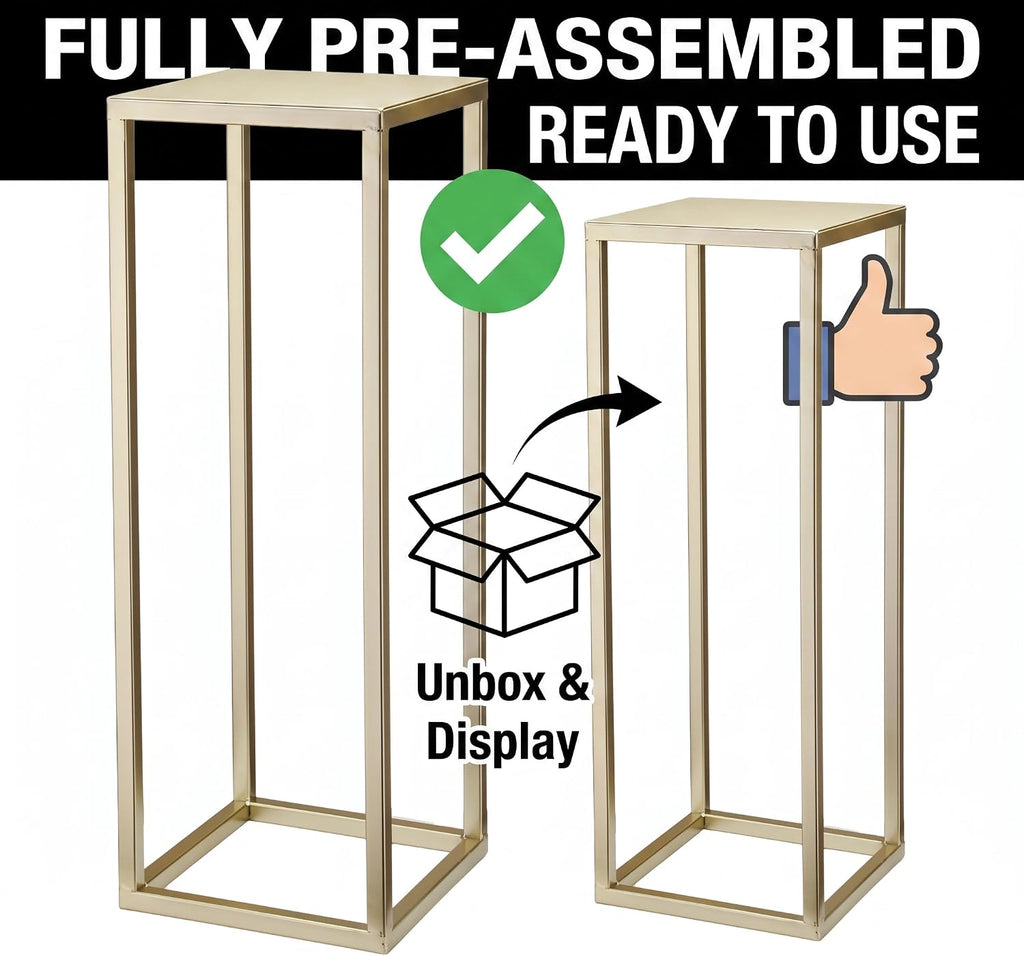 Gold Plant Stand Indoor Pack of 2, No Assembly Required Metal Pedestal Flower Stand, Upgraded 0.6" Heavy Duty Column
