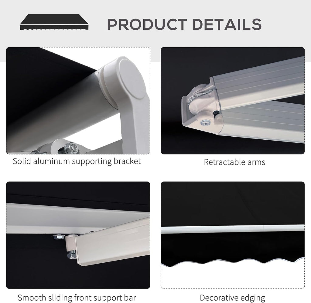 8' x 7' Patio Retractable Awning, Manual Exterior Sun Shade Deck Window Cover, Black