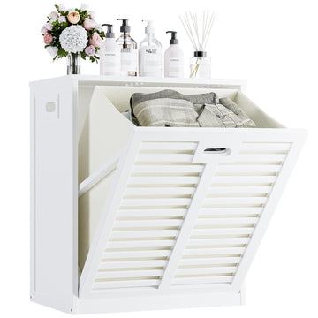 Tilt Out Laundry Hamper Cabinet, Bathroom Laundry Cabinet with 20 Gallon Clothes Basket, Space Saving Freestanding
