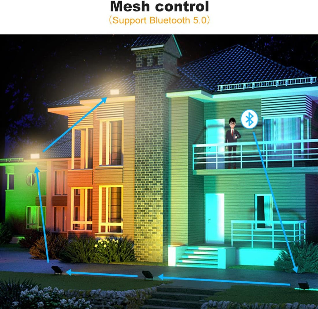 LED Floodlight 800W Equivalent 8000LM,Outdoor RGB Color Changing, IP66 WaterproofSmart Floodlights RGBW 2700K Warm