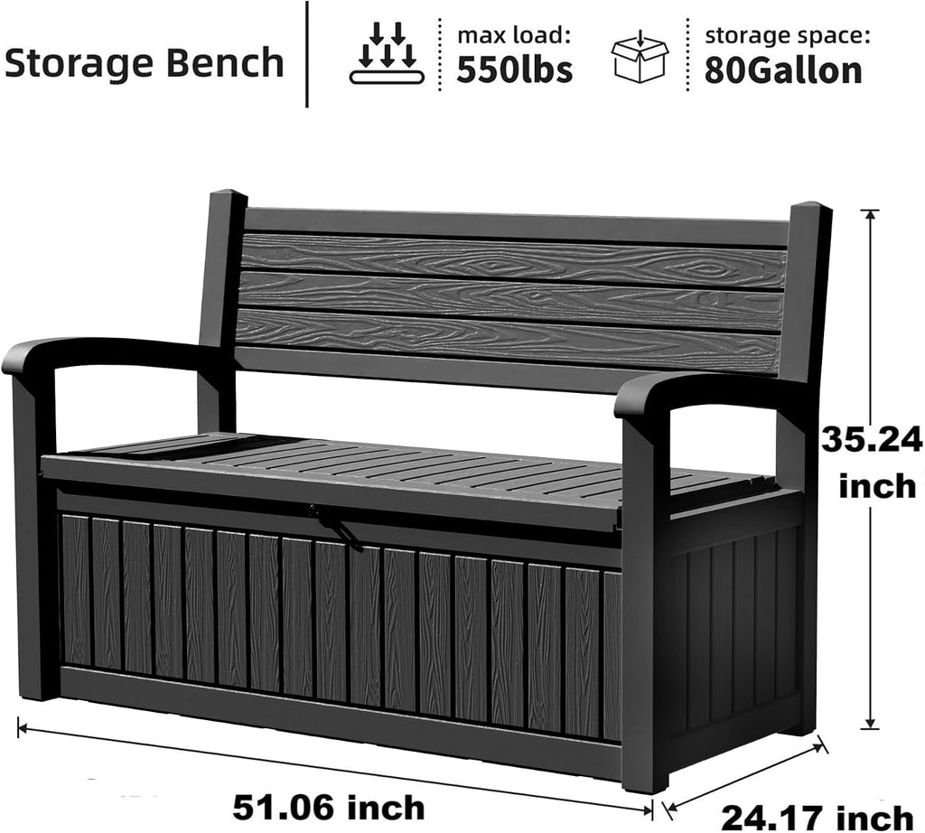 75 Gallon Storage Bench Deck Box Outdoor Indoor,Lockable Durable All-Weather Seating with Hidden Storage,Deck Storage