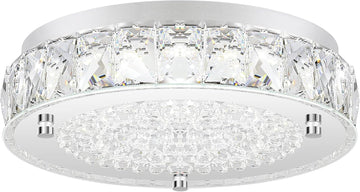 Crystal Chandeliers Flush Mount LED Ceiling Light Fixture, 5000K Daylight White Super Bright 1980LM 11-Inch Dimmable