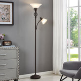 Torchiere Floor Lamp, LED Standing Reading Light with Glass Shade Corner Bedroom Home Office,Bulbs Included (Red Brown