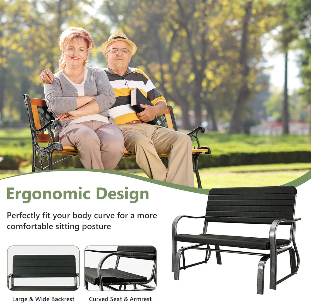 Outdoor Glider Bench, Porch Glider Loveseat Swing Bench with w/Steel Frame, 2-Seat Rocking Chair for Porch, Garden