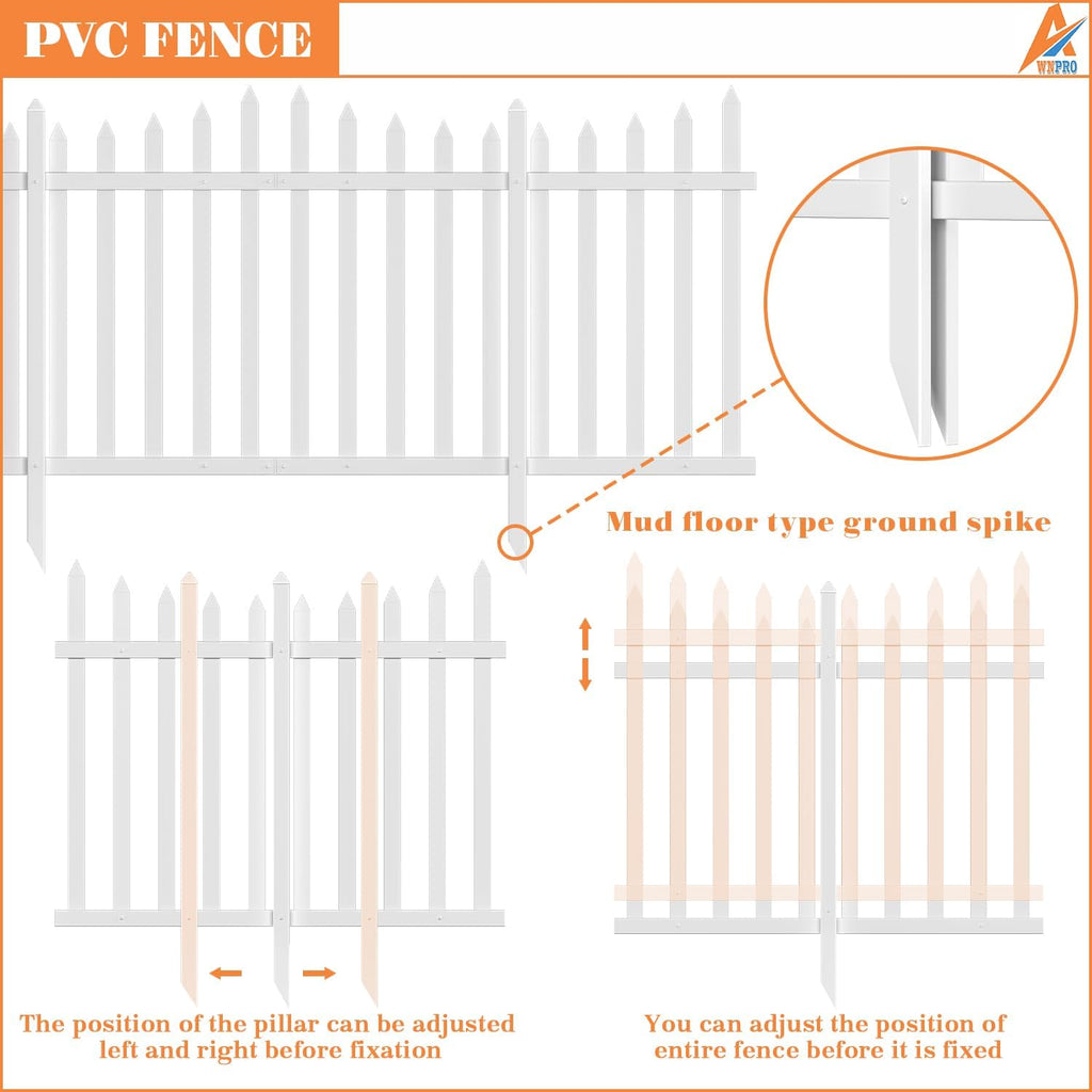 36" H x 84" W No Dig White Vinyl Picket Garden Fence (20 Pickets, Straight for Soft Ground)