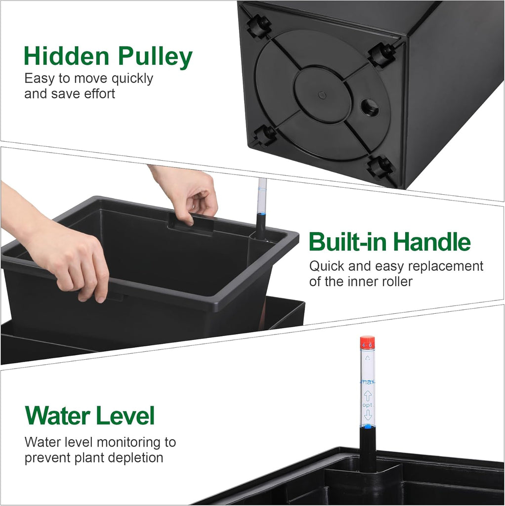 30" Tall Planters Set of 2, Outdoor&Indoor Black Planter Pots | High Front Porch Planter Pots with Drainage