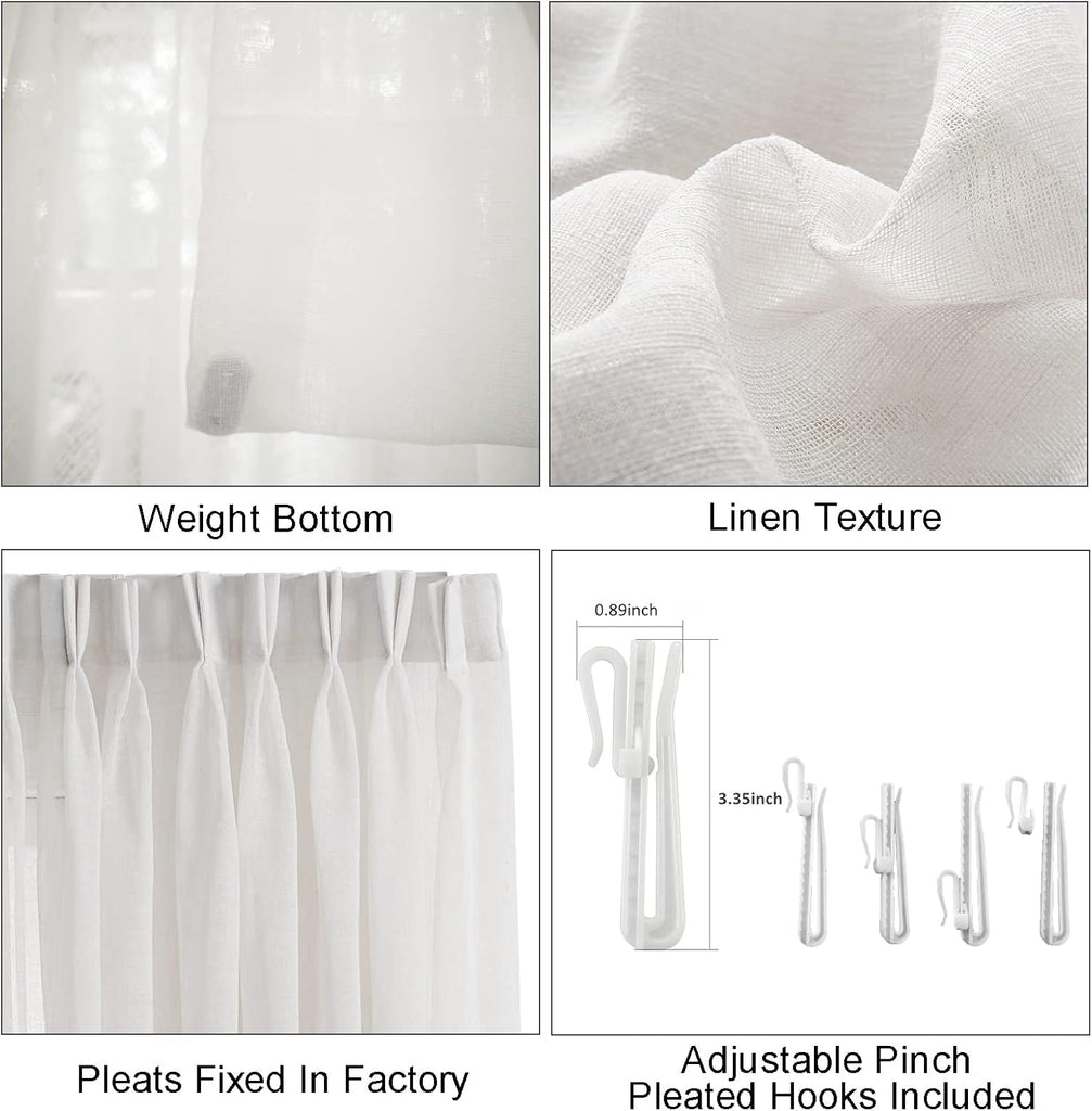 Window Sheer Curtains, White with Black Border Semi Pinch Pleated Sheer Curtains Panels Drapery