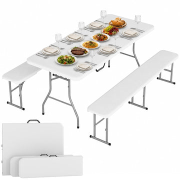 6FT 3-Piece Portable Picnic Table Bench Set Folding Handles White