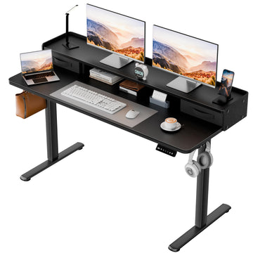 Electric Standing Desk with 2 Drawers, Adjustable Height Computer Desk with Monitor Shelf Sit Stand Table with Splice