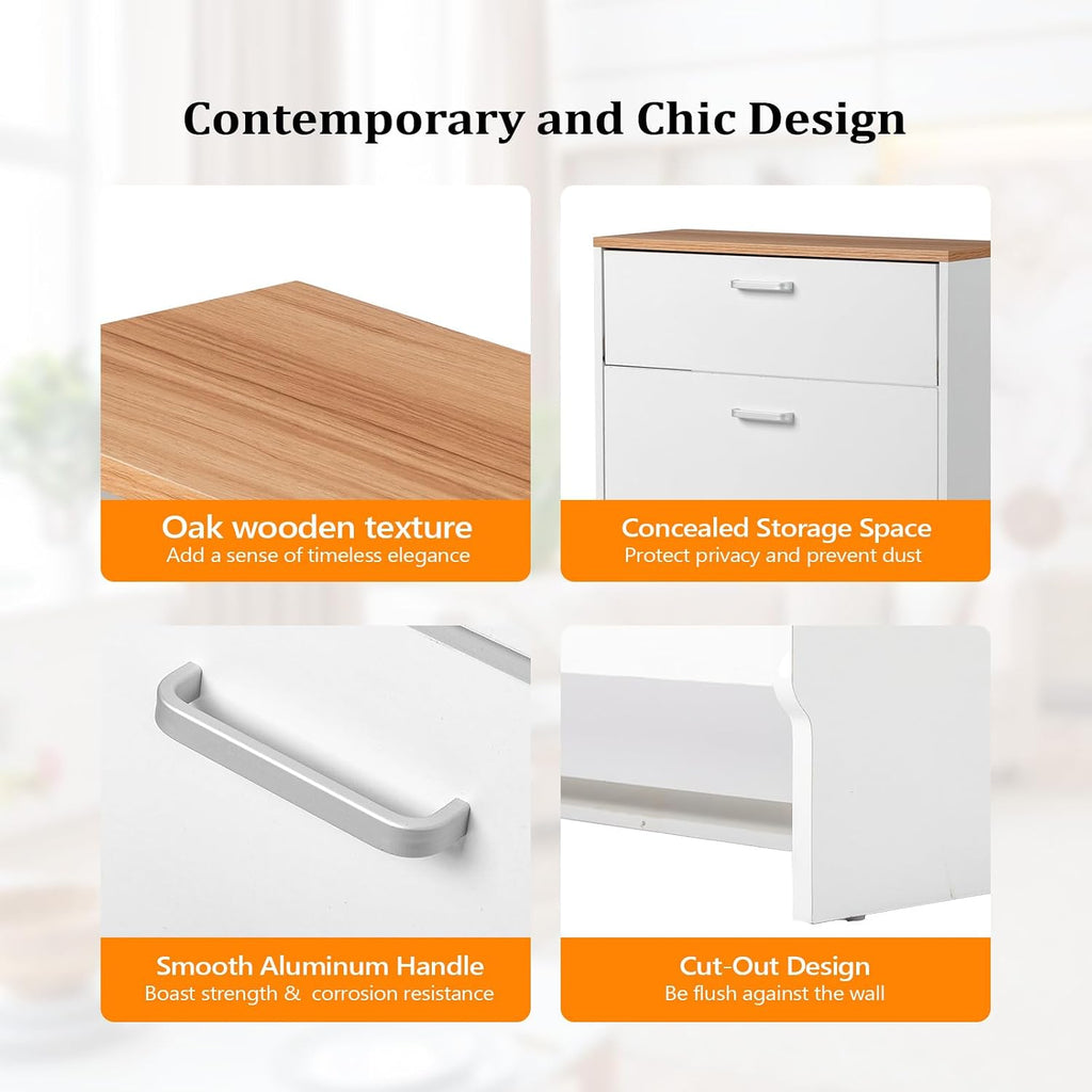 Shoe Cabinet Storage Ultra Slim with 2 Flip &1Drop-Down Drawers, 24.8" W Narrow Shoe Cabinet for Front Door