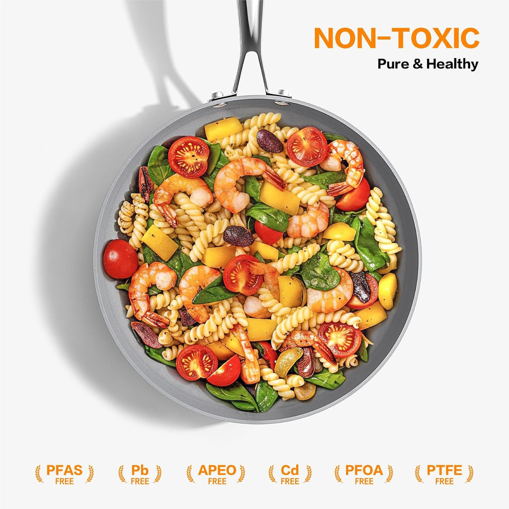 Ceramic Nonstick Cookware Set, 10-Piece Non Toxic Pots and Pans Set with Glass Lids, PFOA-Free Healthy Kitchen Ware