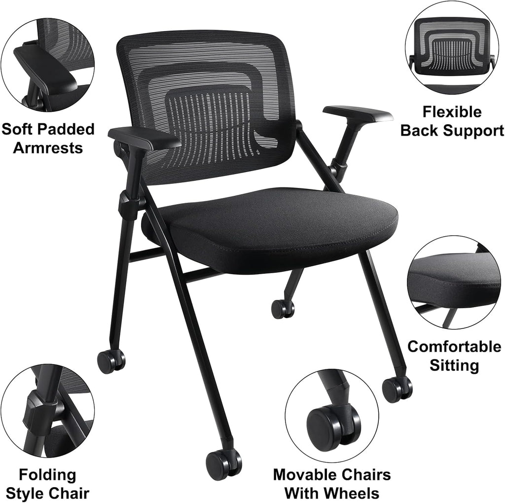 Folding 10 Poker Chairs with Wheels - Cushioned Seat, Leather Armrests & Easy Mobility - Foldable Poker Table Chair