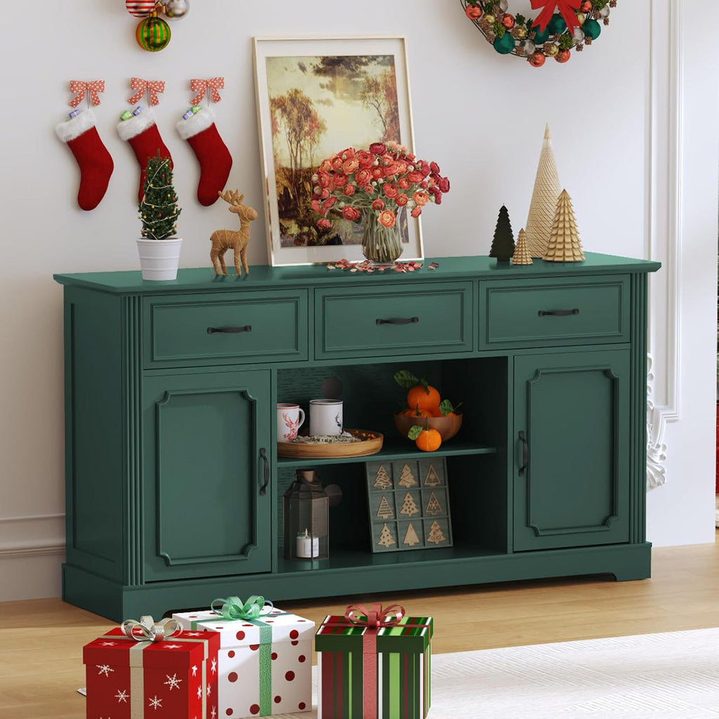 TV Stand with 3 Drawers for TV up to 65'', Wood Mid Century Television Cabinet with Adjustable Shelves, Entertainment