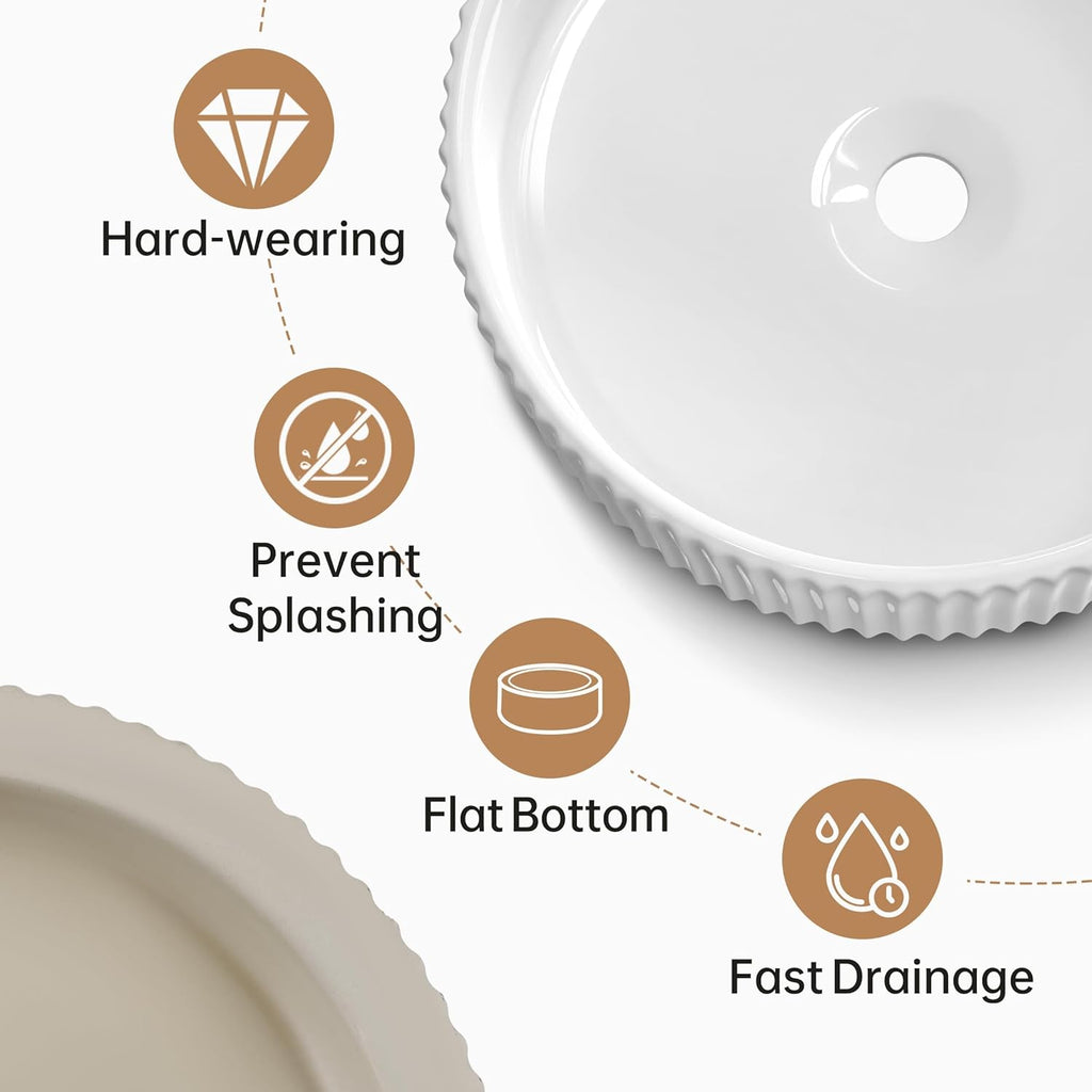 KES Bathroom Vessel Sink, 16 Inch Small Vessel Sink for Bathroom, Round Bowl Sink White Above Counter, RV Sink